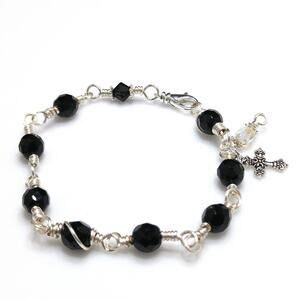 Handmade Crystal Wire Wrapped Bracelet, Cross Charm